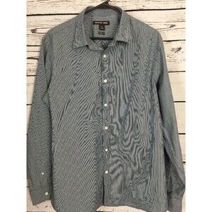 Michael Kors Dress Shirt XL Slate Blue White Pinstripe Long Sleeve Button Down